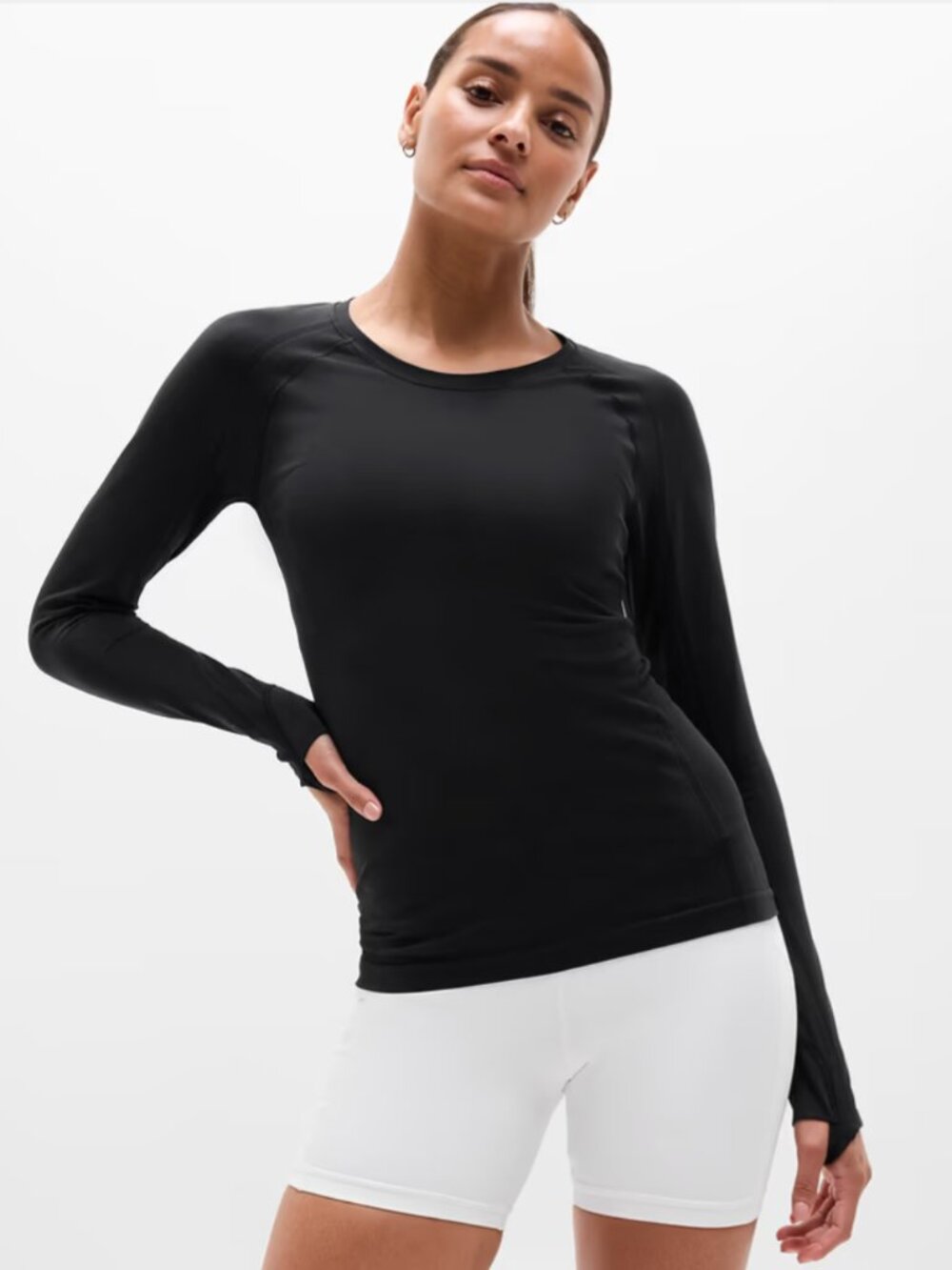 Athleta Long Sleeved Running Shirt, Black, Medium
